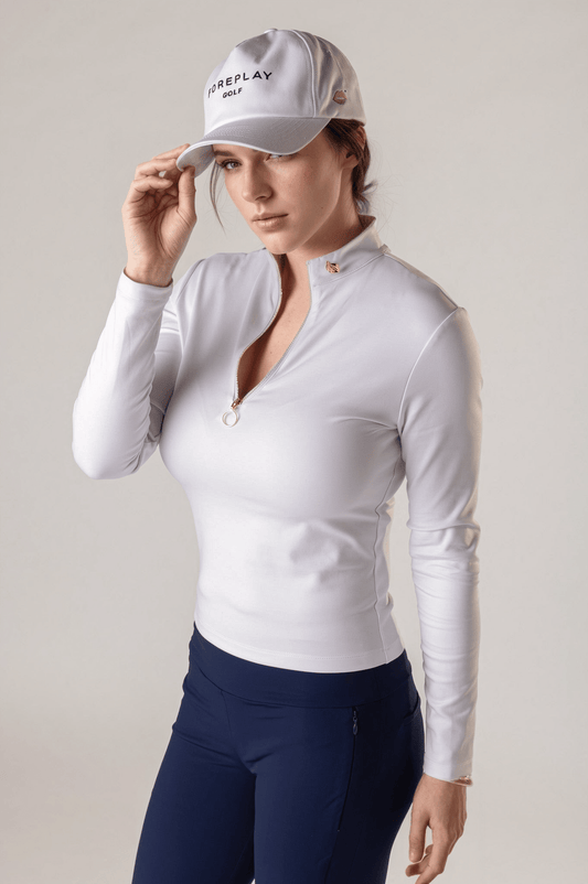 Foreplay Women’s Golf Jacket - Quarter - Zip - XS White - Club Rehab