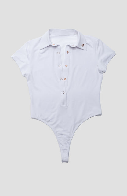 Foreplay Women’s Golf Polo Bodysuit - Short - Sleeve - XS White - Club Rehab