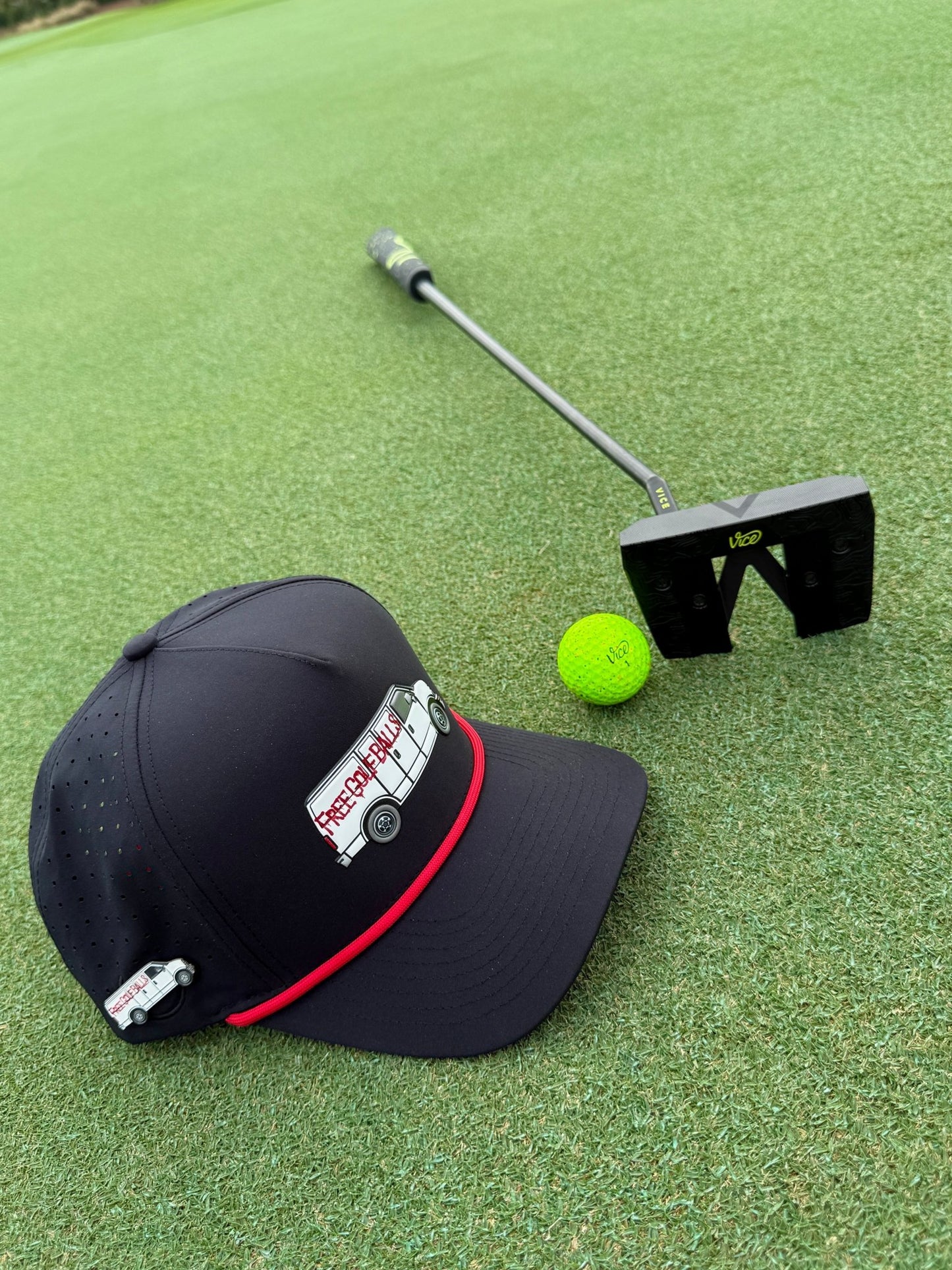 Free Golf Balls Van Golf Hat | Snapback Cap | Built-in Magnetic Ball Marker Holder + Marker Included | Free Golf Balls Van | Adjustable Black - Club Rehab