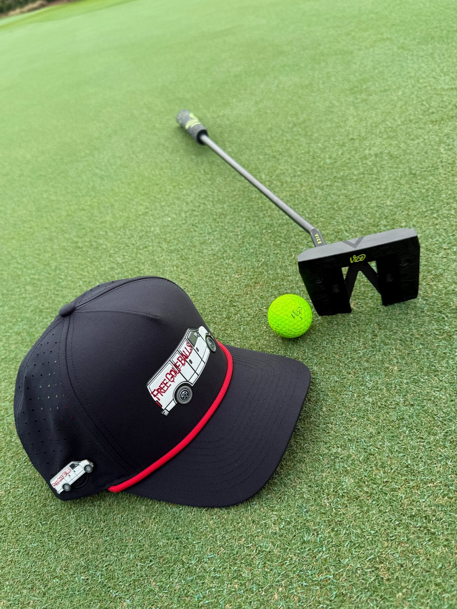 Free Golf Balls Van Golf Hat | Snapback Cap | Built-in Magnetic Ball Marker Holder + Marker Included | Free Golf Balls Van | Adjustable Black - Club Rehab
