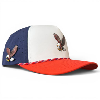 Freedom Flight Golf Hat | Snapback Cap | Built-in Magnetic Ball Marker Holder + Marker Included | Adjustable USA Eagle Red White Blue - Club Rehab