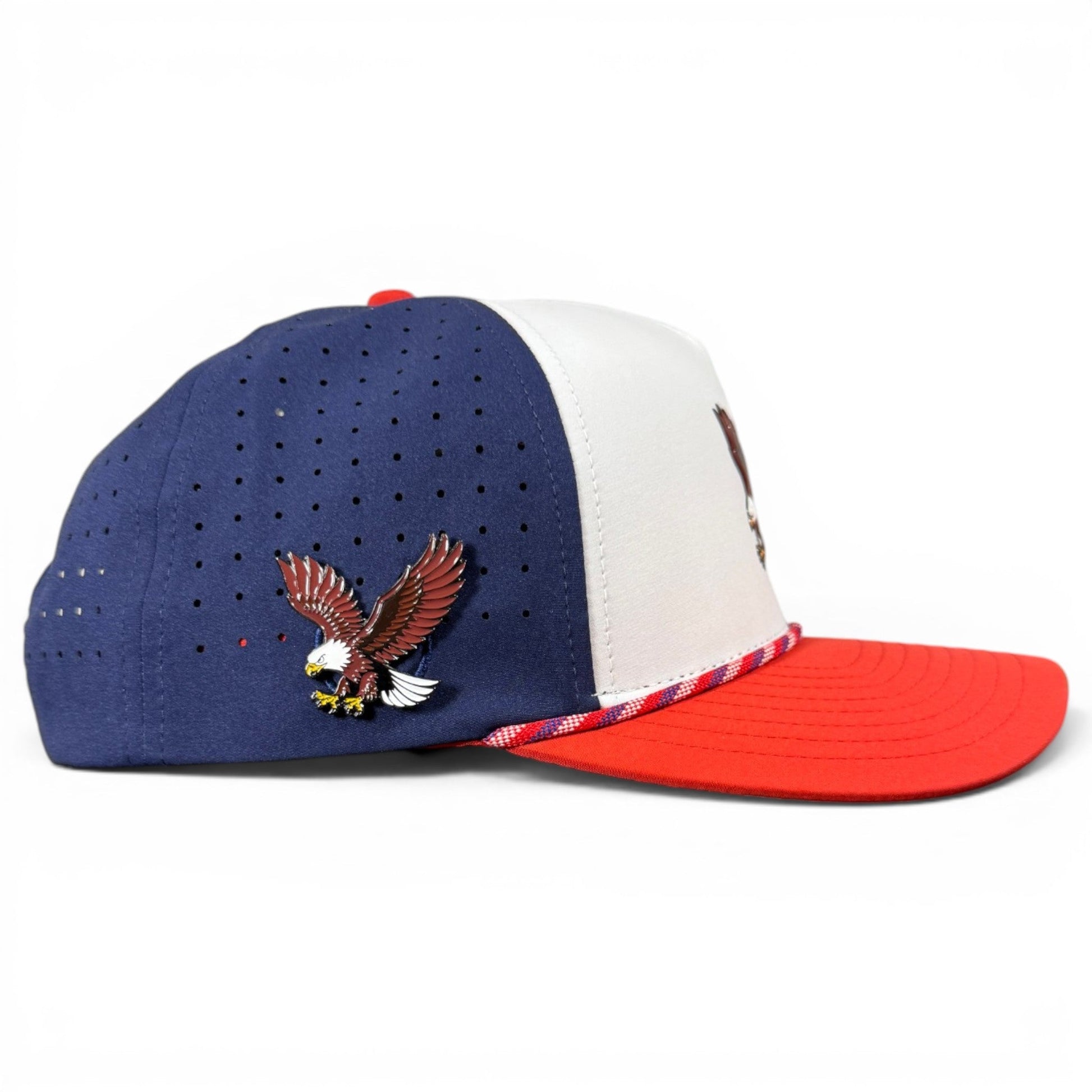 Freedom Flight Golf Hat | Snapback Cap | Built-in Magnetic Ball Marker Holder + Marker Included | Adjustable USA Eagle Red White Blue - Club Rehab