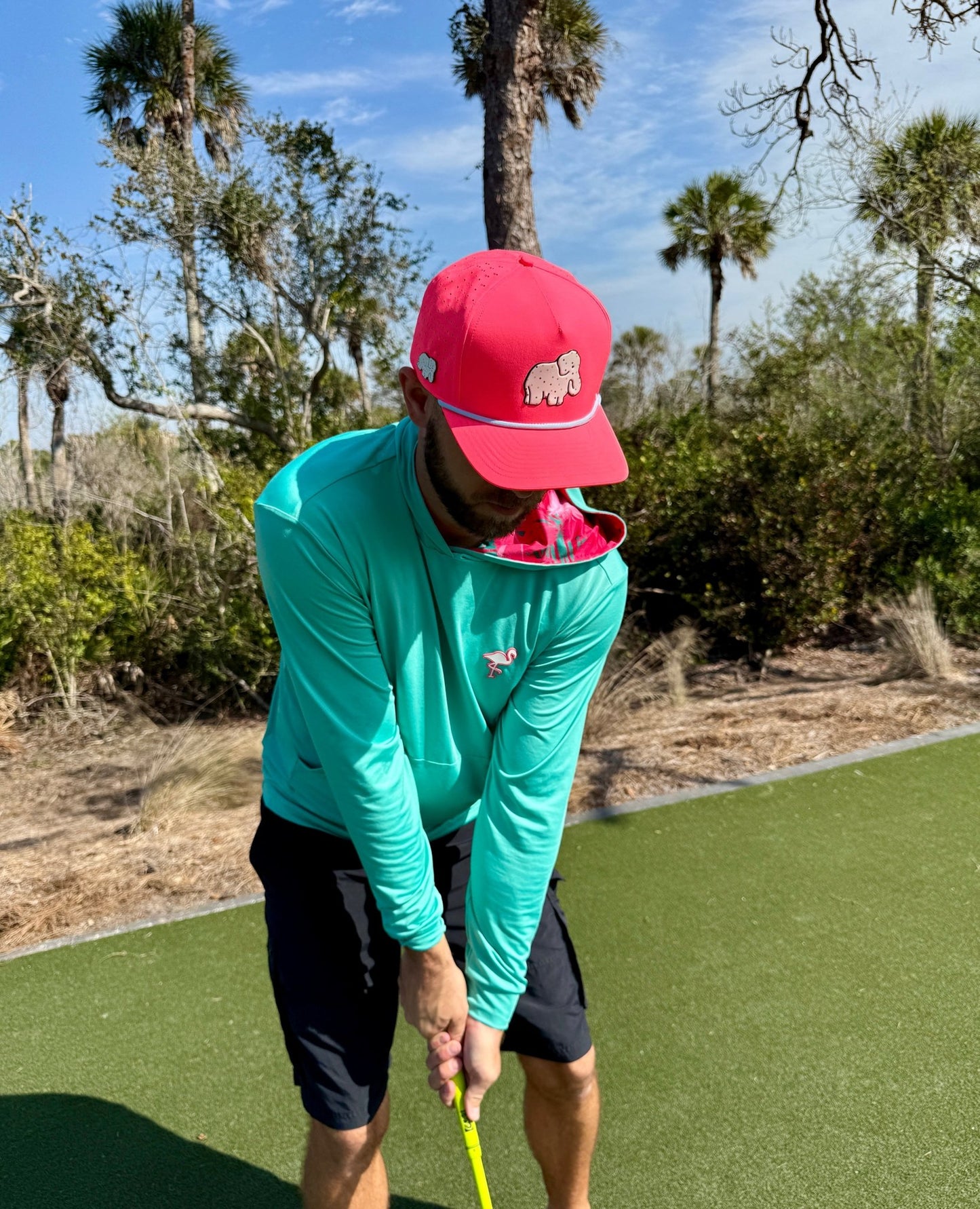 Frosted Elephant Golf Hat | Snapback Cap | Built-in Magnetic Ball Marker Holder + Marker Included | Adjustable | Elephant Cookie Pink - Club Rehab