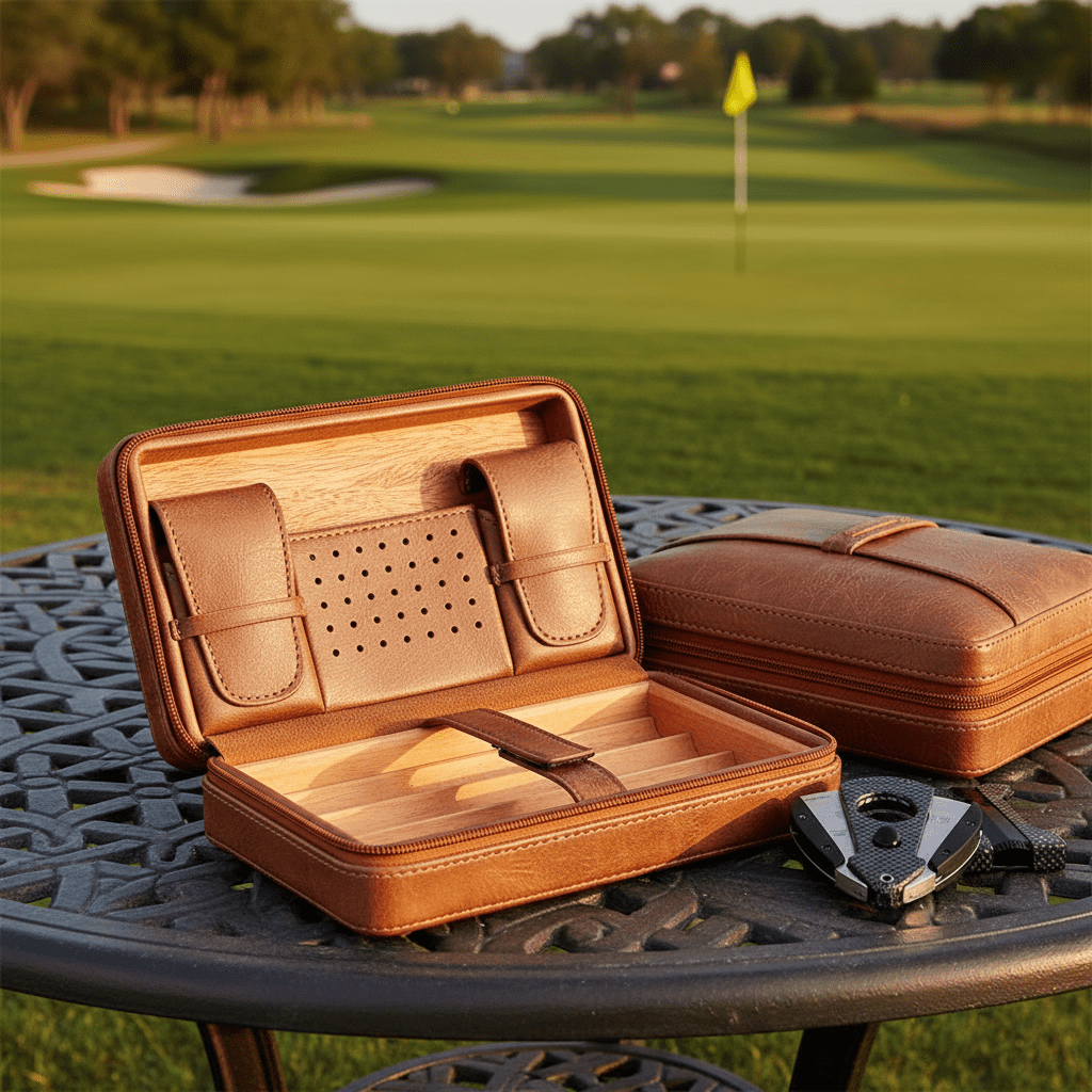 GALINER Travel Leather Cigar Humidor Case - Black - Club Rehab