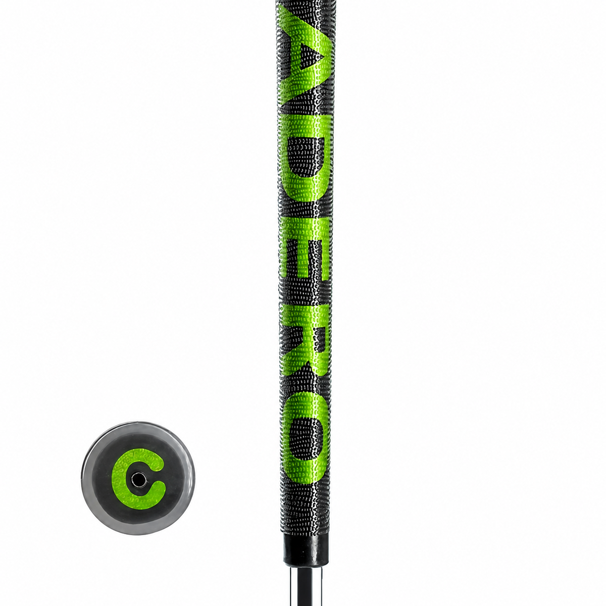 GeoLeap Crystal Clear Golf Grip, Black/Green, on a white background