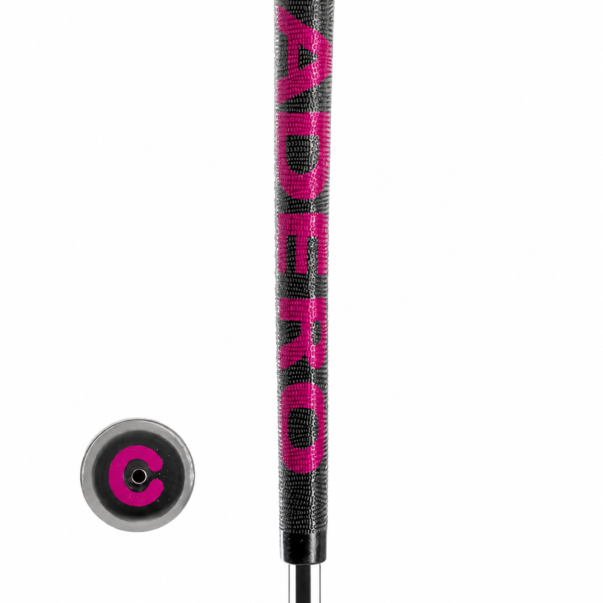 GeoLeap Crystal Clear Golf Grip, Black/Pink, on a white background