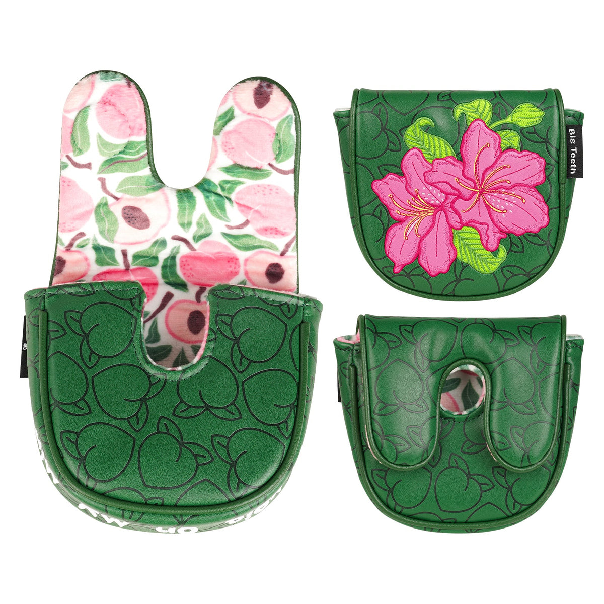 Open center-shaft mallet cover with peach-print plush lining
