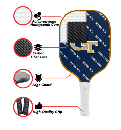 Georgia Tech Yellow Jackets Pickleball Paddle | Carbon Fiber Face | 12mm Core - Club Rehab