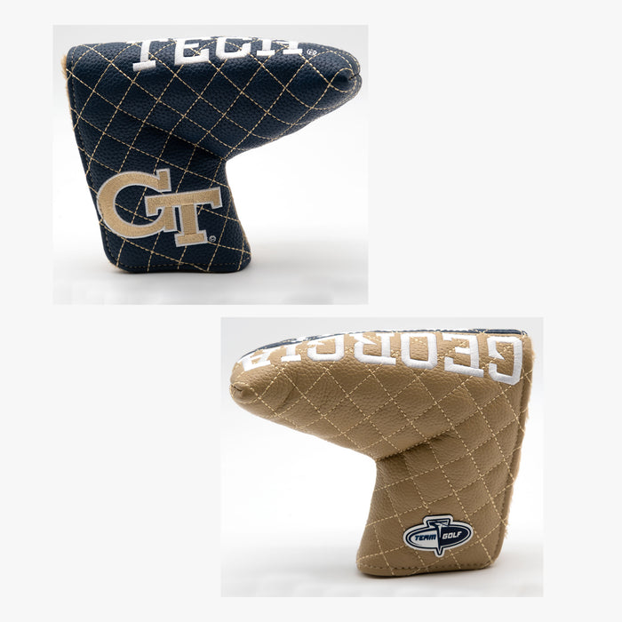 Georgia Tech Yellow Jackets Split Quilted Blade Putter Cover, offset front and back views