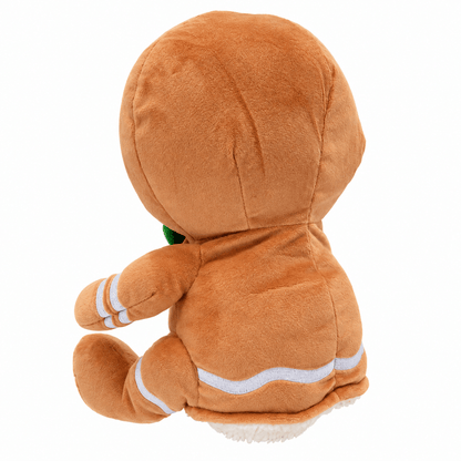 A plush toy shaped like a gingerbread person, shown from the back on a solid white background.