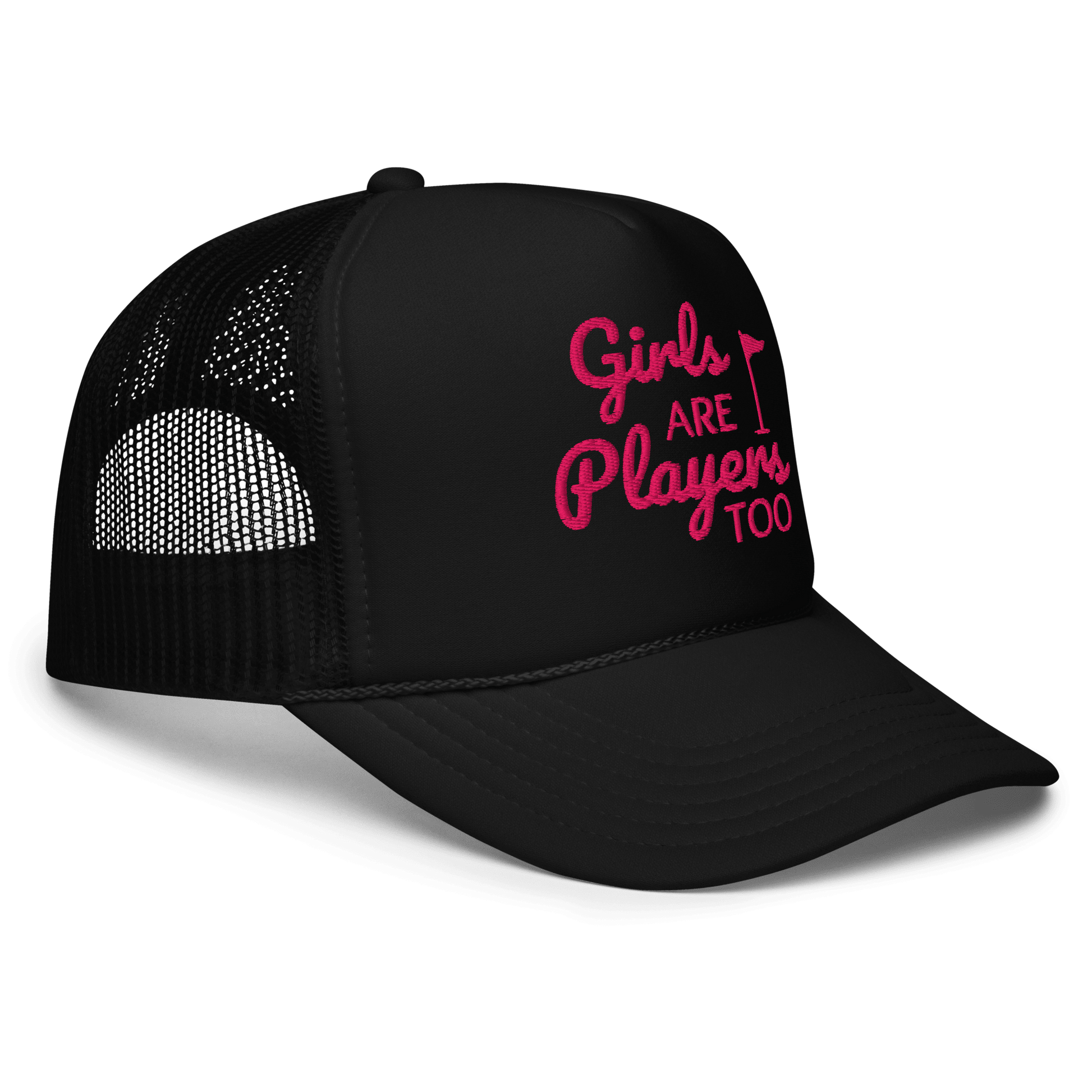 Girls Are Players, Too Embroidered Golf Trucker Hat - Black - Club Rehab