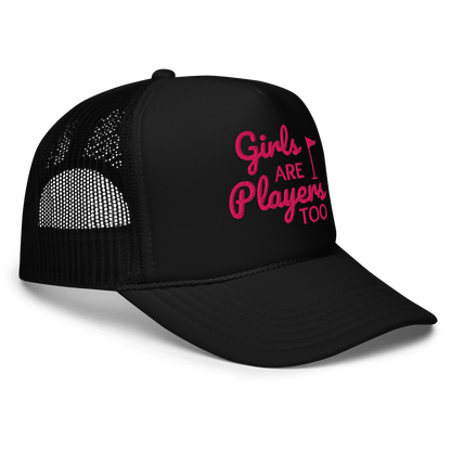 Girls Are Players, Too Embroidered Golf Trucker Hat - Black - Club Rehab