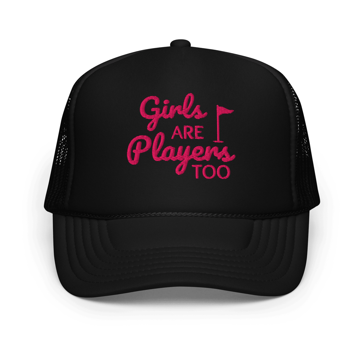 Girls Are Players, Too Embroidered Golf Trucker Hat - Black - Club Rehab
