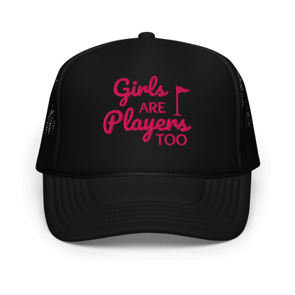 Girls Are Players, Too Embroidered Golf Trucker Hat - Black - Club Rehab