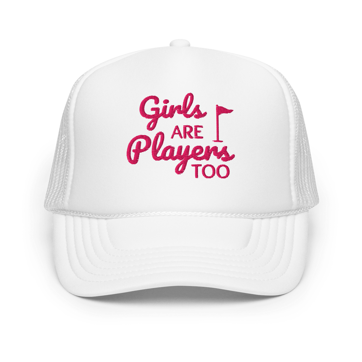 Girls Are Players, Too Embroidered Golf Trucker Hat - White - Club Rehab