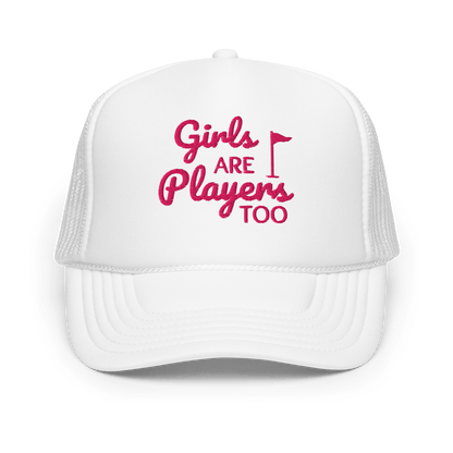Girls Are Players, Too Embroidered Golf Trucker Hat - White - Club Rehab