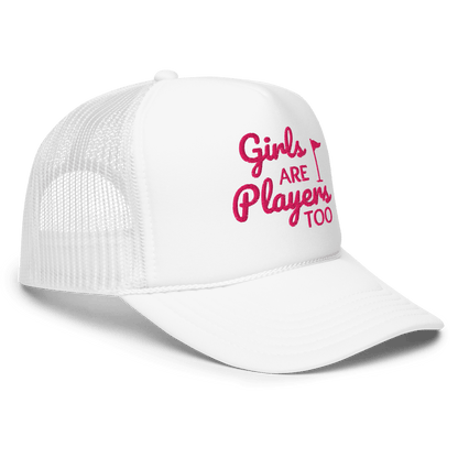 Girls Are Players, Too Embroidered Golf Trucker Hat - White - Club Rehab