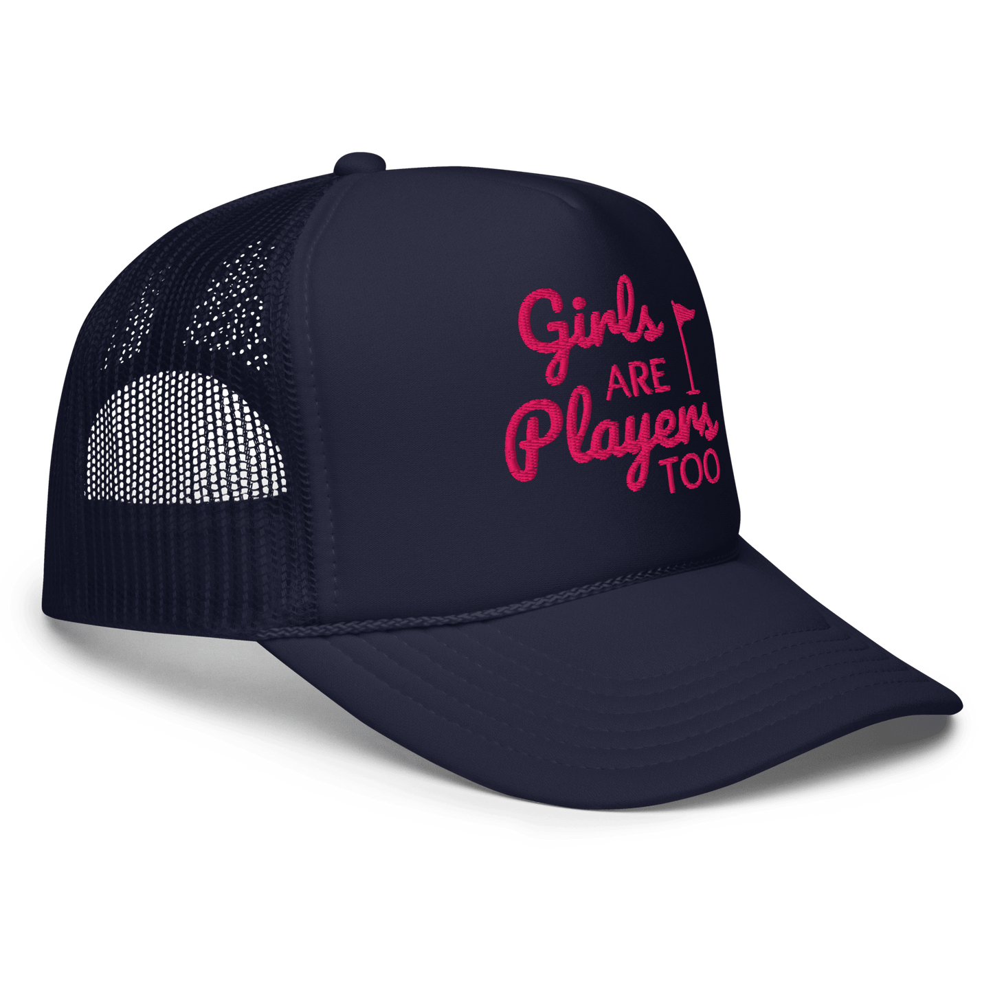 Girls Are Players, Too Embroidered Golf Trucker Hat - Navy - Club Rehab