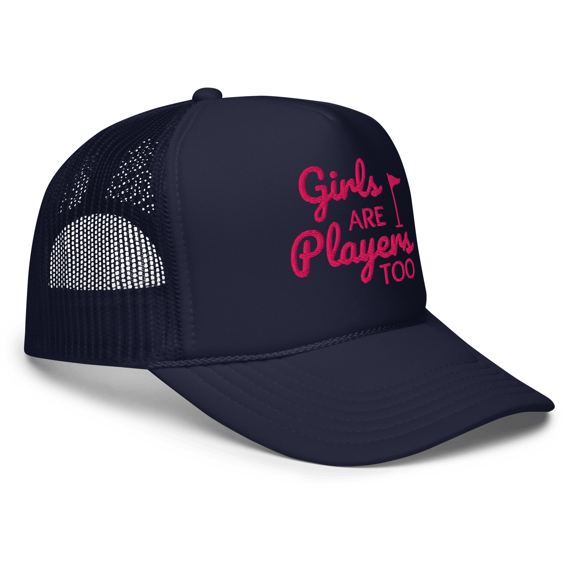 Girls Are Players, Too Embroidered Golf Trucker Hat - Navy - Club Rehab