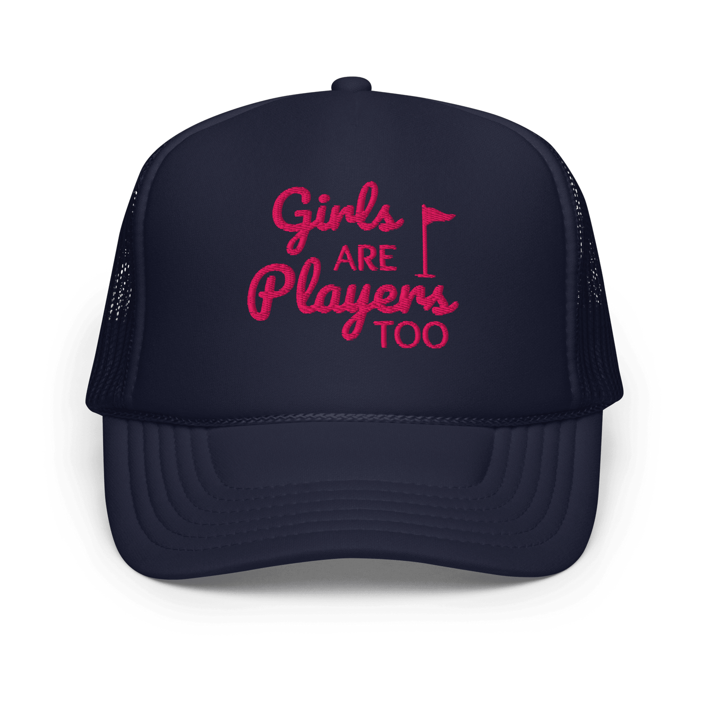Girls Are Players, Too Embroidered Golf Trucker Hat - Navy - Club Rehab