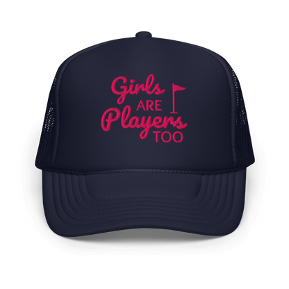 Girls Are Players, Too Embroidered Golf Trucker Hat - Navy - Club Rehab