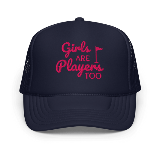 Girls Are Players, Too Embroidered Golf Trucker Hat - Navy - Club Rehab