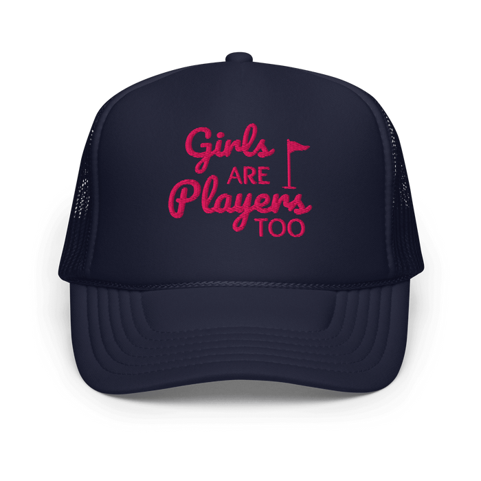 Girls Are Players, Too Embroidered Golf Trucker Hat - Navy - Club Rehab