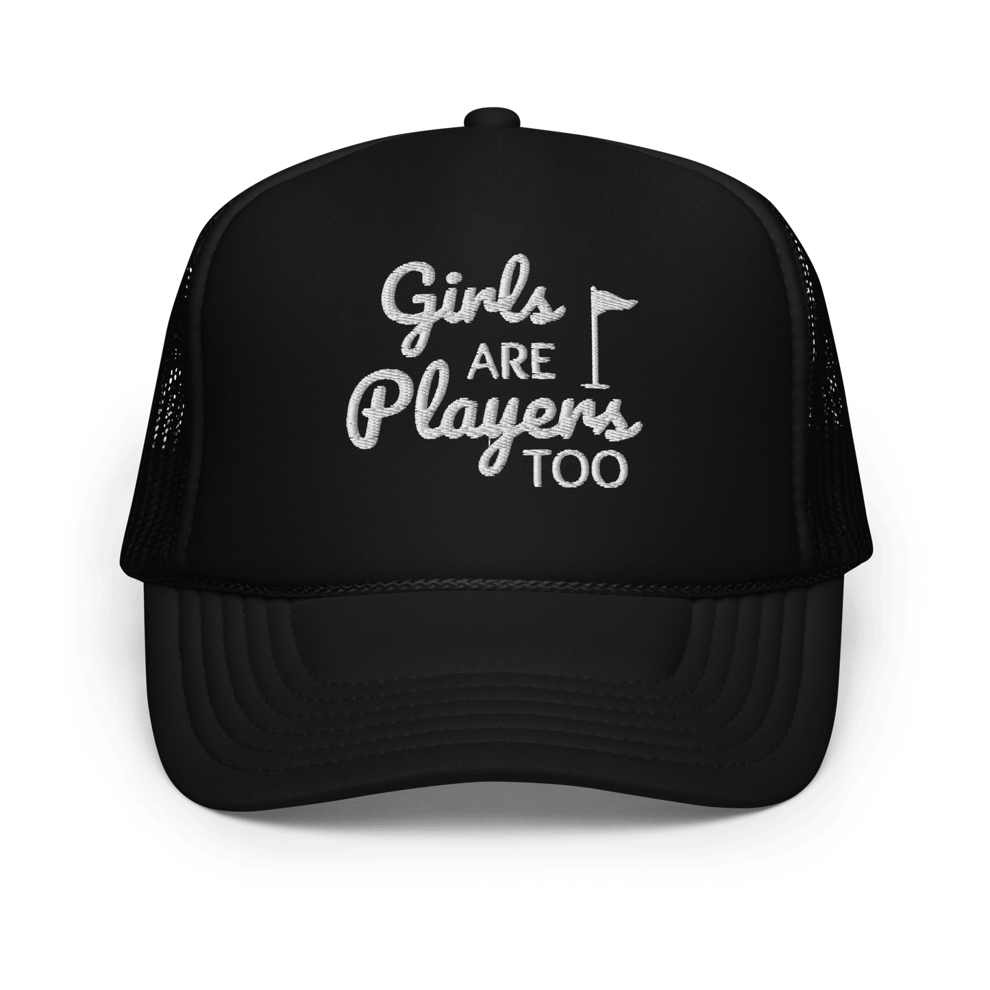 Girls Are Players, Too Embroidered Trucker Hat - Black - Club Rehab