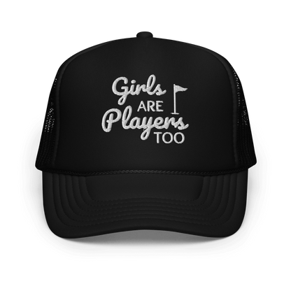 Girls Are Players, Too Embroidered Trucker Hat - Black - Club Rehab