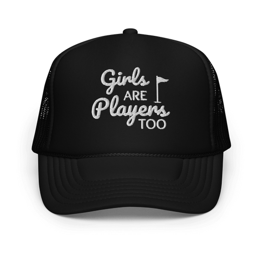Girls Are Players, Too Embroidered Trucker Hat - Black - Club Rehab