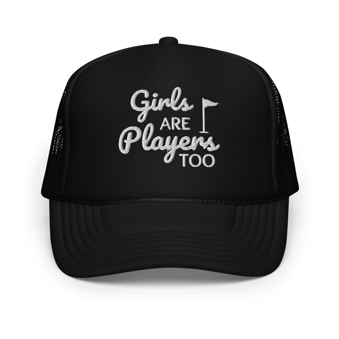 Girls Are Players, Too Embroidered Trucker Hat - Black - Club Rehab