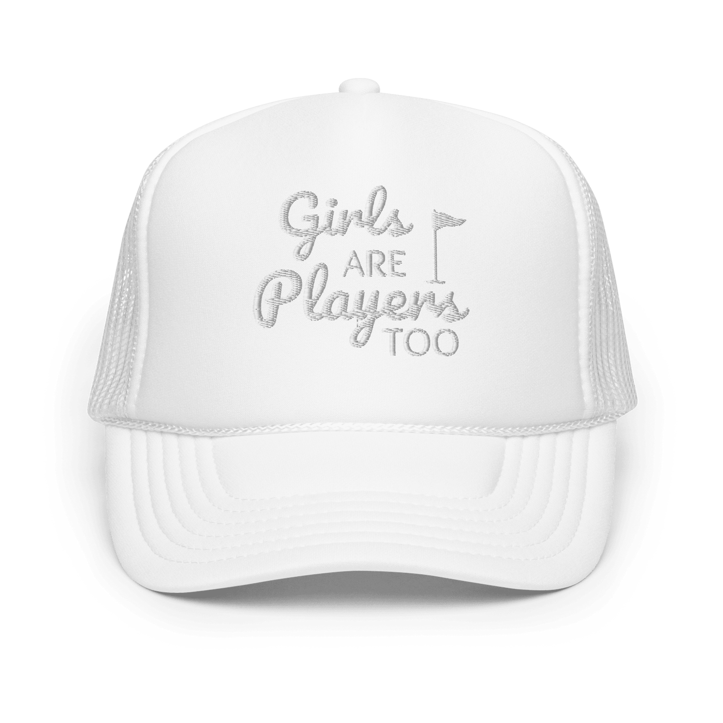 Girls Are Players, Too Embroidered Trucker Hat - White - Club Rehab