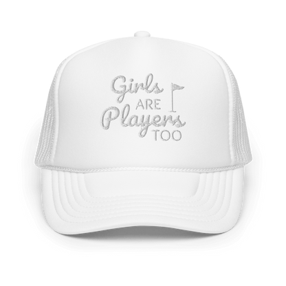 Girls Are Players, Too Embroidered Trucker Hat - White - Club Rehab