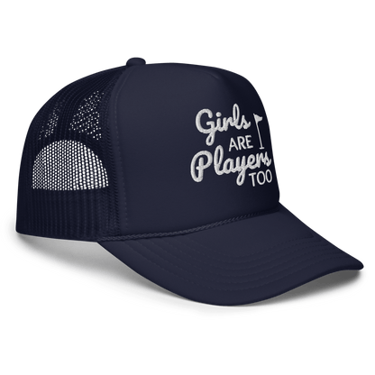 Girls Are Players, Too Embroidered Trucker Hat - Navy - Club Rehab
