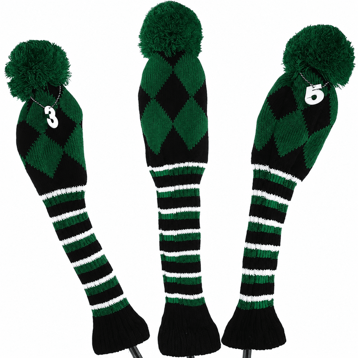 Vintage Vibe Golf Club Headcovers Set – 3pcs Knitted Pom Pom Sock Covers for Drivers and Fairway Woods, Driver and Fairway Wood version, alternate product view 7