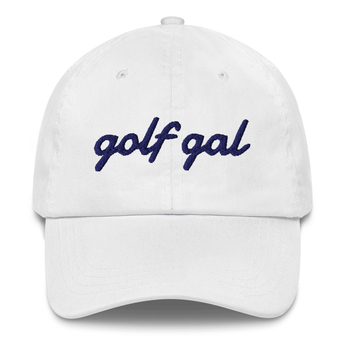 GOLF GAL Script Embroidered Dad Hat – White with Navy Thread - Club Rehab