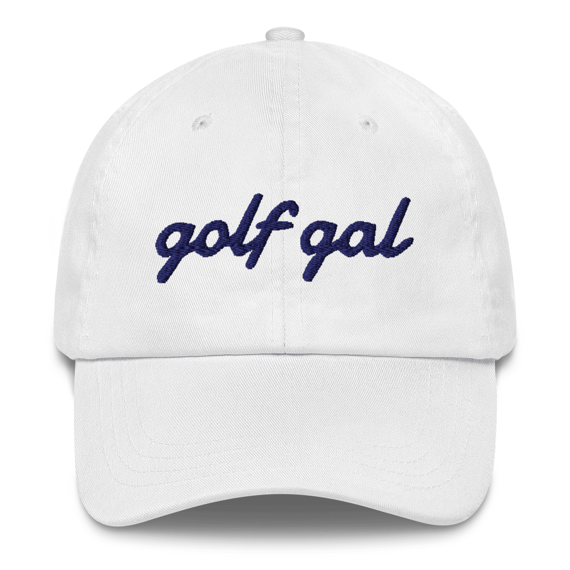 GOLF GAL Script Embroidered Dad Hat – White with Navy Thread - Club Rehab