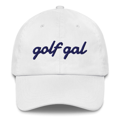 GOLF GAL Script Embroidered Dad Hat – White with Navy Thread - Club Rehab
