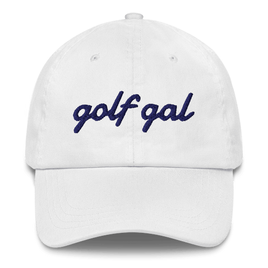 GOLF GAL Script Embroidered Dad Hat – White with Navy Thread - Club Rehab