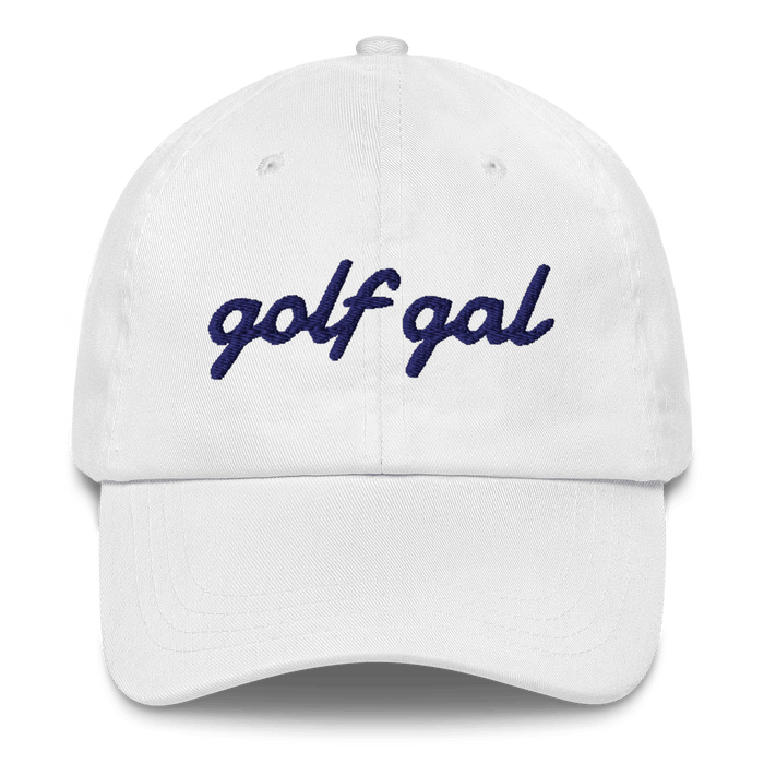 GOLF GAL Script Embroidered Dad Hat – White with Navy Thread - Club Rehab