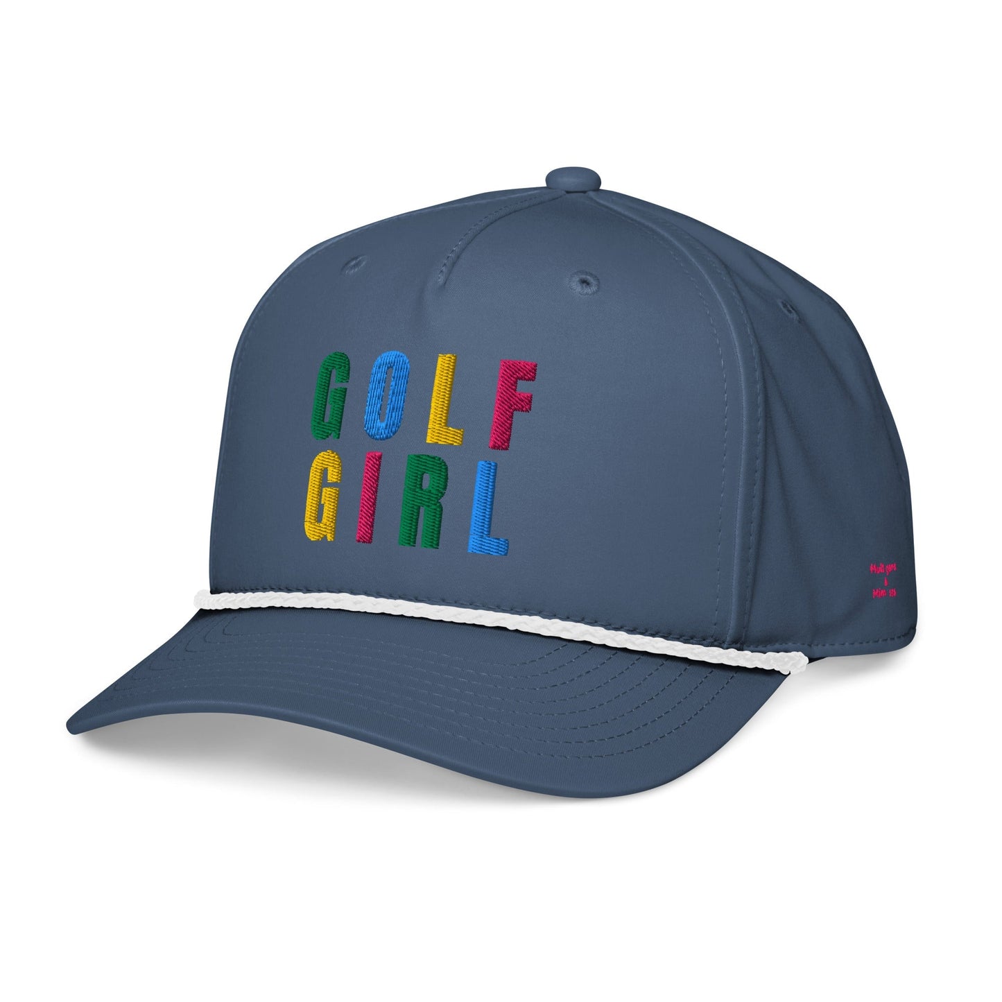 GOLF GIRL Embroidered Rope Hat – Multicolor Letters, Retro Golf Hat for Women, Birdie Pop Collection - Light Blue/White - Club Rehab