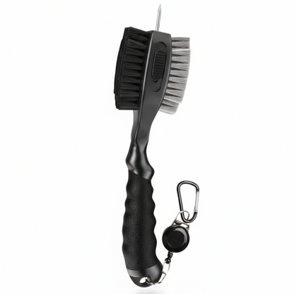Black brush with a handle and carabiner on a white background