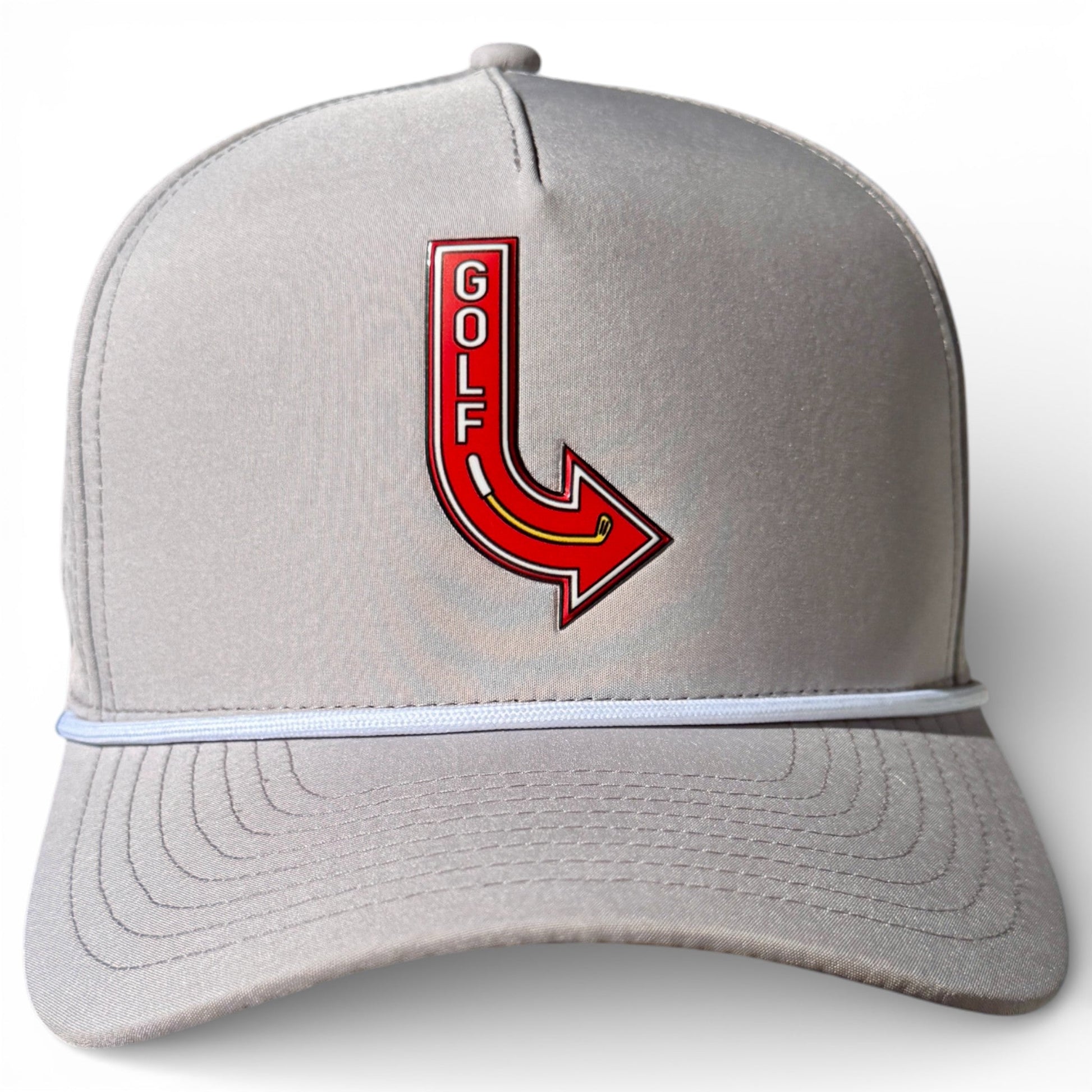 Golf Neon Arrow Sign Golf Hat | Snapback Cap | Built-in Magnetic Ball Marker Holder + Marker Included | Adjustable Light Gray - Club Rehab