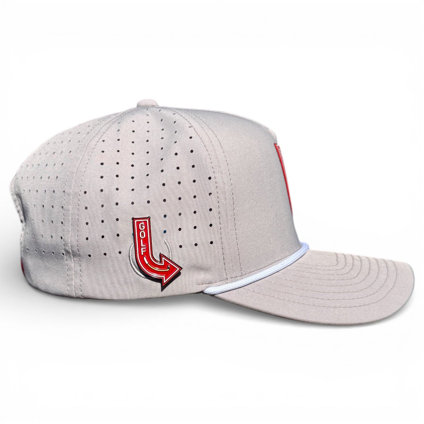Golf Neon Arrow Sign Golf Hat | Snapback Cap | Built-in Magnetic Ball Marker Holder + Marker Included | Adjustable Light Gray - Club Rehab