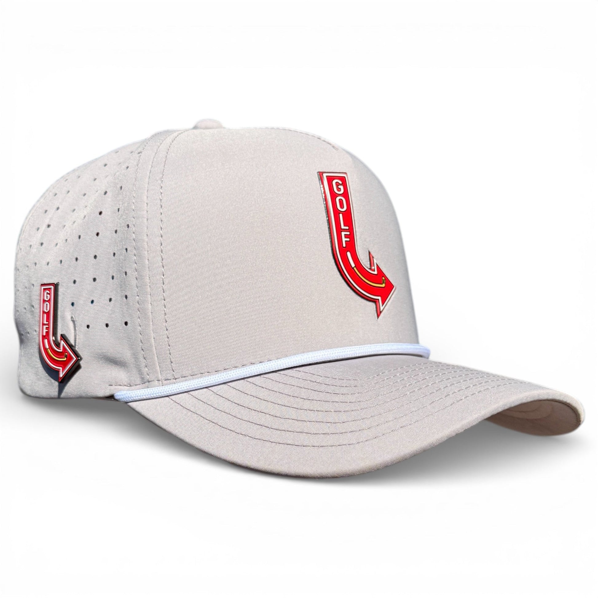 Golf Neon Arrow Sign Golf Hat | Snapback Cap | Built-in Magnetic Ball Marker Holder + Marker Included | Adjustable Light Gray - Club Rehab
