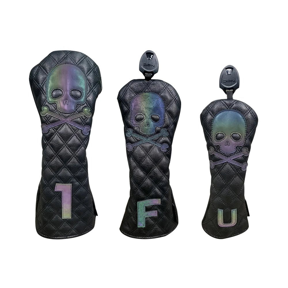 Golf Skull Pattern Soft Durable Golf Club Covers - Black 13UT K - Club Rehab