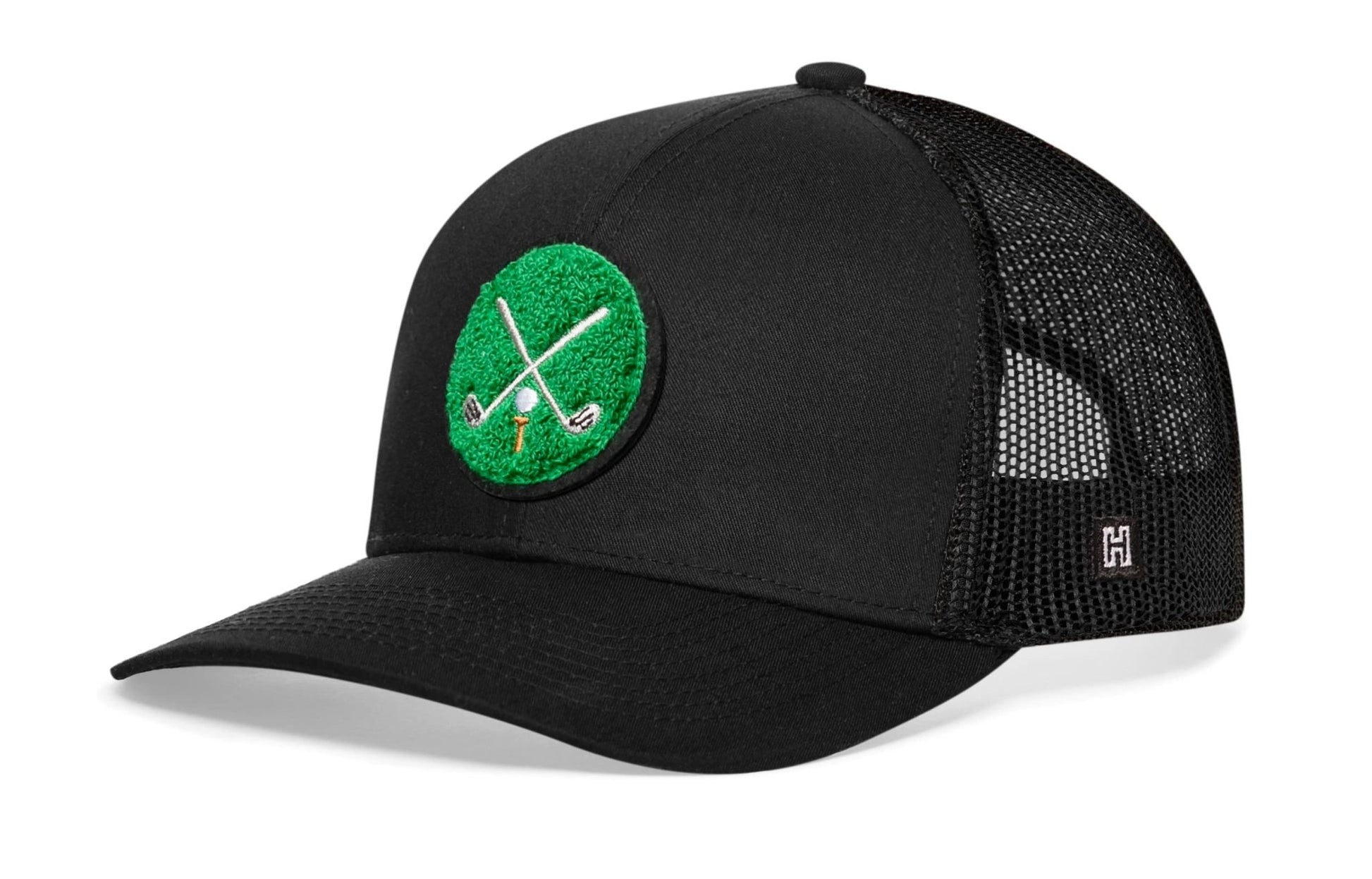 Golf Trucker Hat Chenille | Black Club X Snapback - Adjustable - Club Rehab