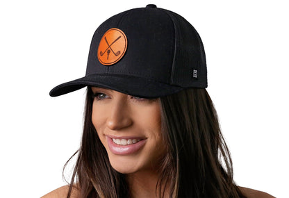 Golf Trucker Hat Leather | Black Club X Snapback - Adjustable - Club Rehab
