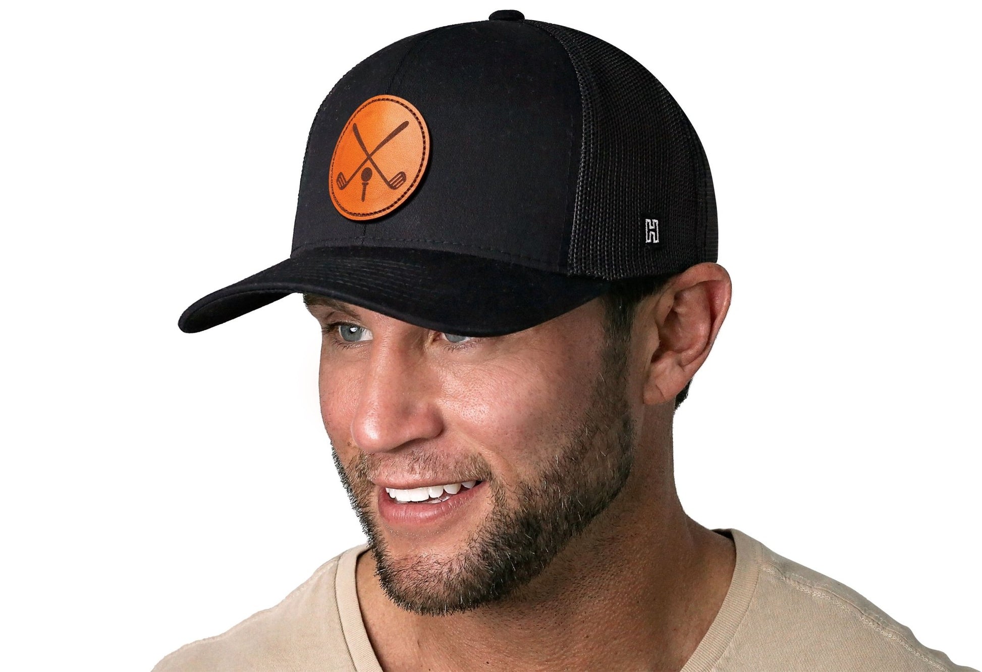 Golf Trucker Hat Leather | Black Club X Snapback - Adjustable - Club Rehab