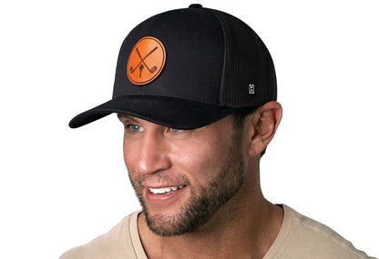 Golf Trucker Hat Leather | Black Club X Snapback - Adjustable - Club Rehab